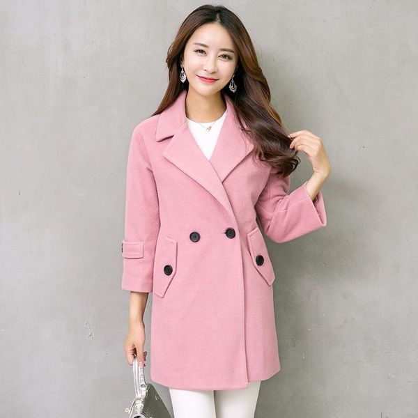 women's wool & blends plus size m-5xl 2021 autumn winter women jacket long woolen coat lapel european coats warm overcoats for, Black